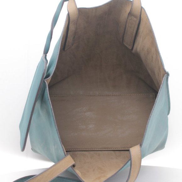 Reversable Beach Bag Shopping Tote Oversize Purse + Small Bag Blue-Green/Tan - Picture 6 of 16